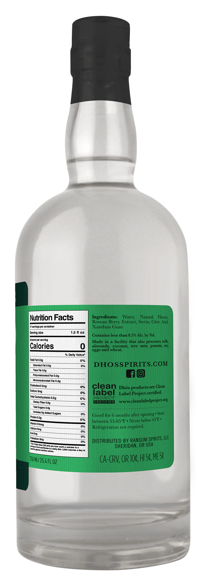DHOS Gin-free bottle with a nutrition label on a white background