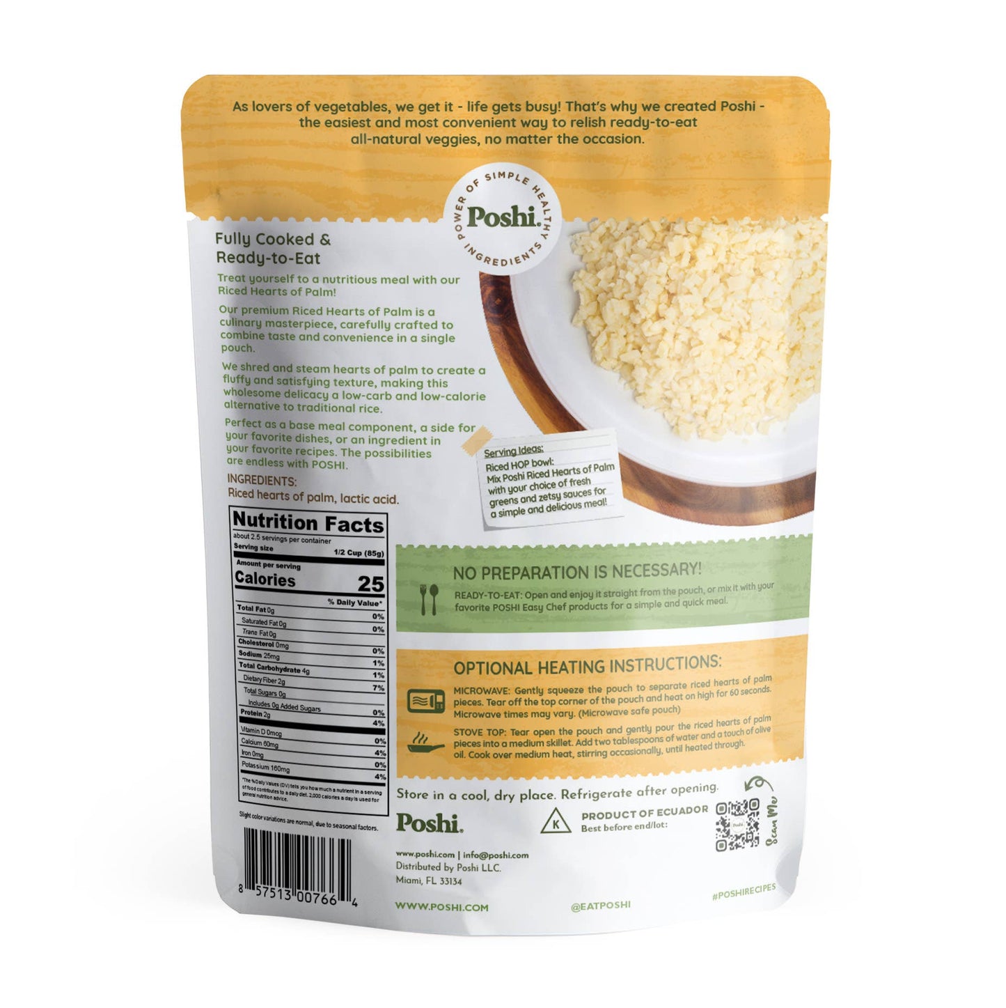 Poshi - Steamed Riced Heart of Palm 7oz/10ct
