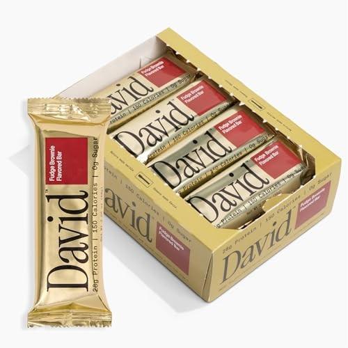 David Protein Bar, Fudge Brownie, Pack of 12 Protein Bars | 28g of Protein | 150 Calories | 0g of Sugar - High Protein, Low Carb, Gluten Free Protein