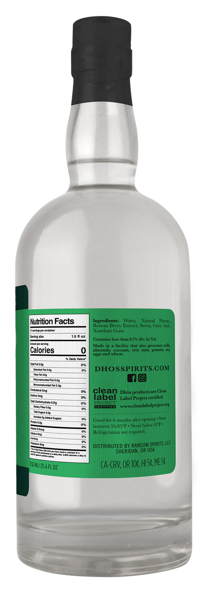 DHOS Gin-free  bottle with a nutrition label on a white background