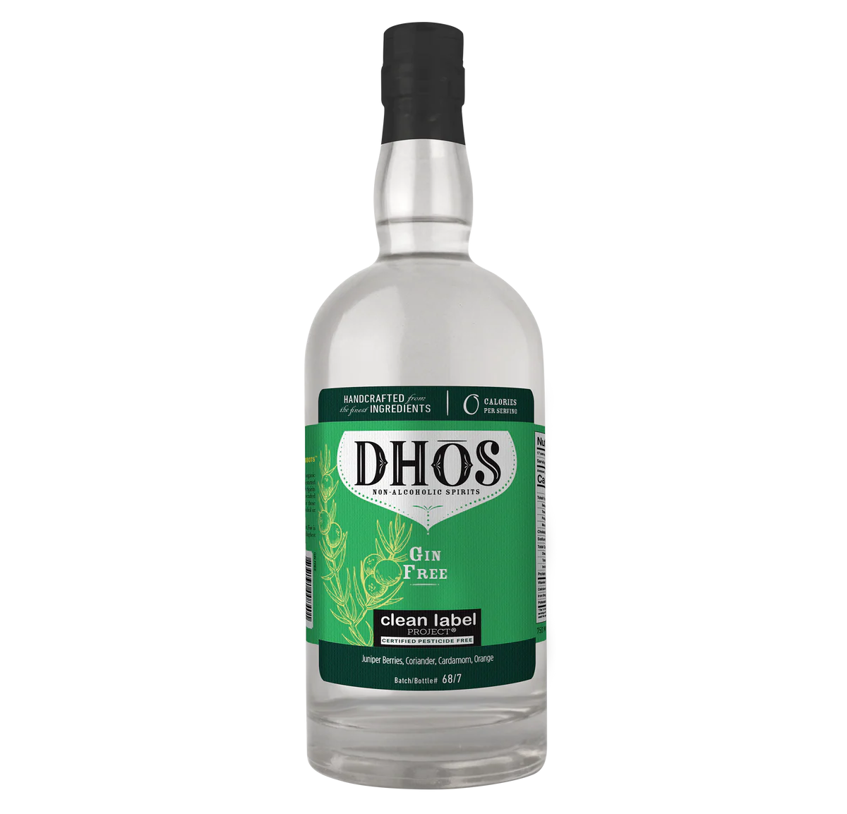 Bottle of Dhos gin on a white background