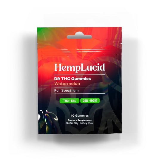 HempLucid Delta 9 THC 5mg + CBD 50mg Gummies 10 count -Watermelon