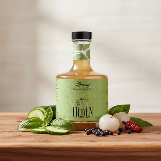 Bottle of Tilden non-alcoholic cocktail on a white background