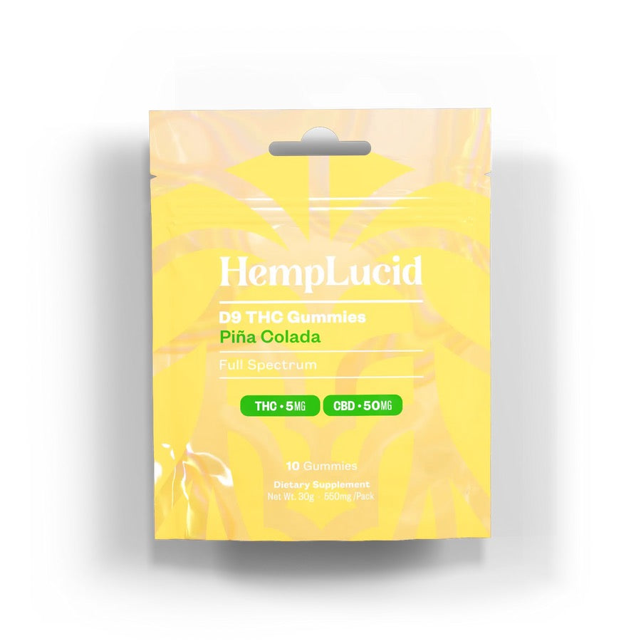 HempLucid Delta 9 THC 5mg + CBD 50mg Gummies 10 count - Piña Colada