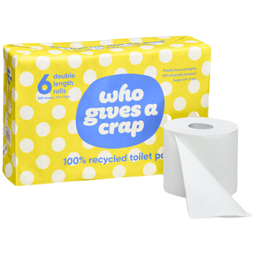 Who Gives a Crap - Eco Friendly Toilet Roll, Pack of 6 Double Length Rolls- 3-Ply 360 Sheets